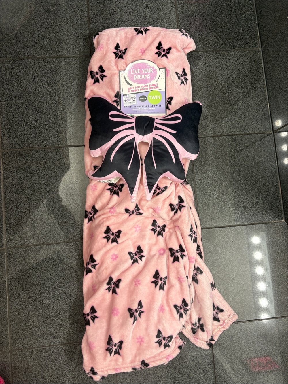 Live Your Dreams Pink Bow Kids Sleep Sack with Matching Pillow - Twin